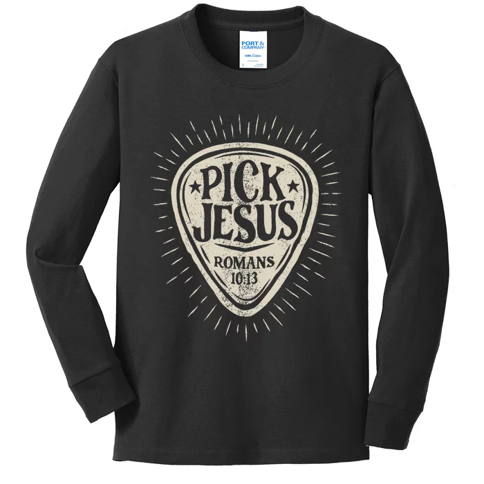 Guitar Pick Jesus Christian Music Guitarist Pastor Kids Long Sleeve Shirt