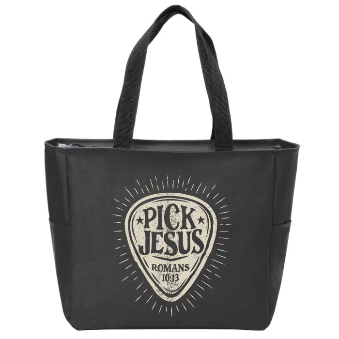 Guitar Pick Jesus Christian Music Guitarist Pastor Retro Zip Tote Bag