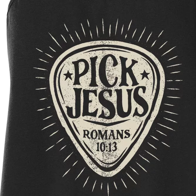 Guitar Pick Jesus Christian Music Guitarist Pastor Retro Women's Racerback Tank