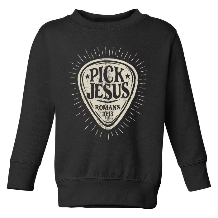 Guitar Pick Jesus Christian Music Guitarist Pastor Retro Toddler Sweatshirt