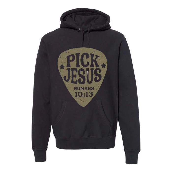 Guitar Pick Jesus Christian Music Guitarist Pastor Retro Premium Hoodie