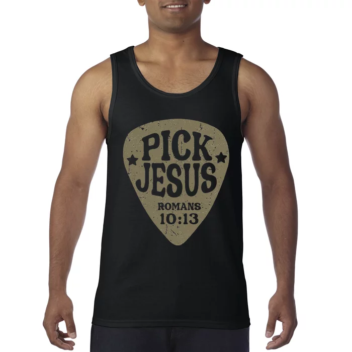 Guitar Pick Jesus Christian Music Guitarist Pastor Retro Tank Top