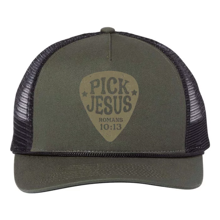 Guitar Pick Jesus Christian Music Guitarist Pastor Retro Retro Rope Trucker Hat Cap