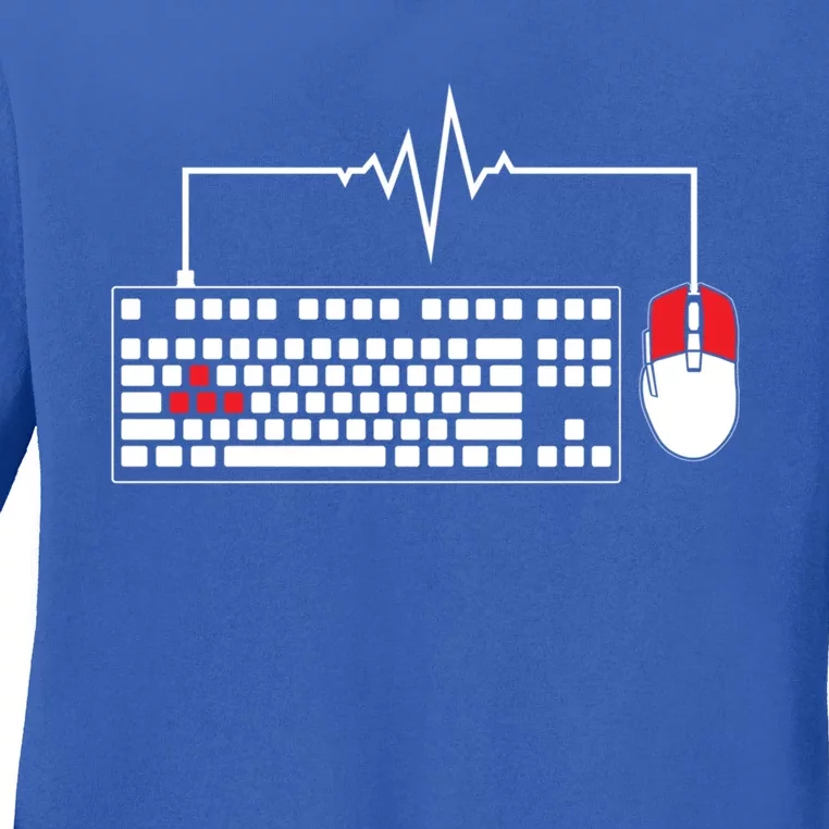 Gaming Pc Keyboard Mouse Christmas Gift Gamer Heartbeat Funny Gift Ladies Long Sleeve Shirt