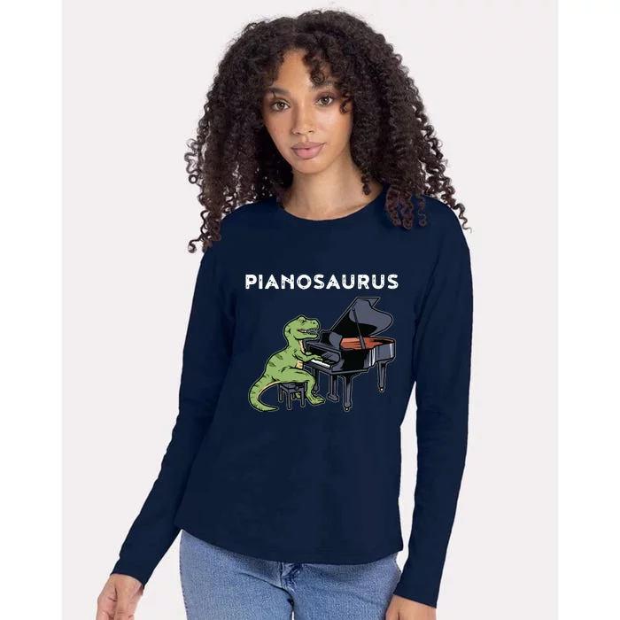 Grand Piano Kids Pianist Gift Dinosaur Music Piano Womens Cotton Relaxed Long Sleeve T-Shirt