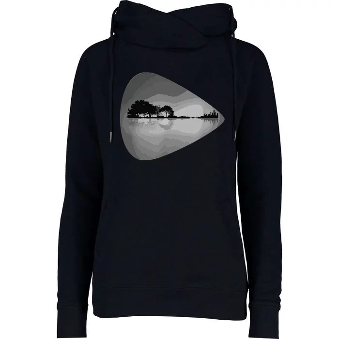 Guitar Pick Lake Reflections Music Lover Guitar Womens Funnel Neck Pullover Hood