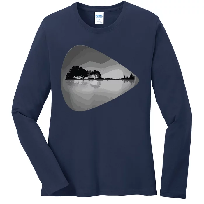 Guitar Pick Lake Reflections Music Lover Guitar Ladies Long Sleeve Shirt