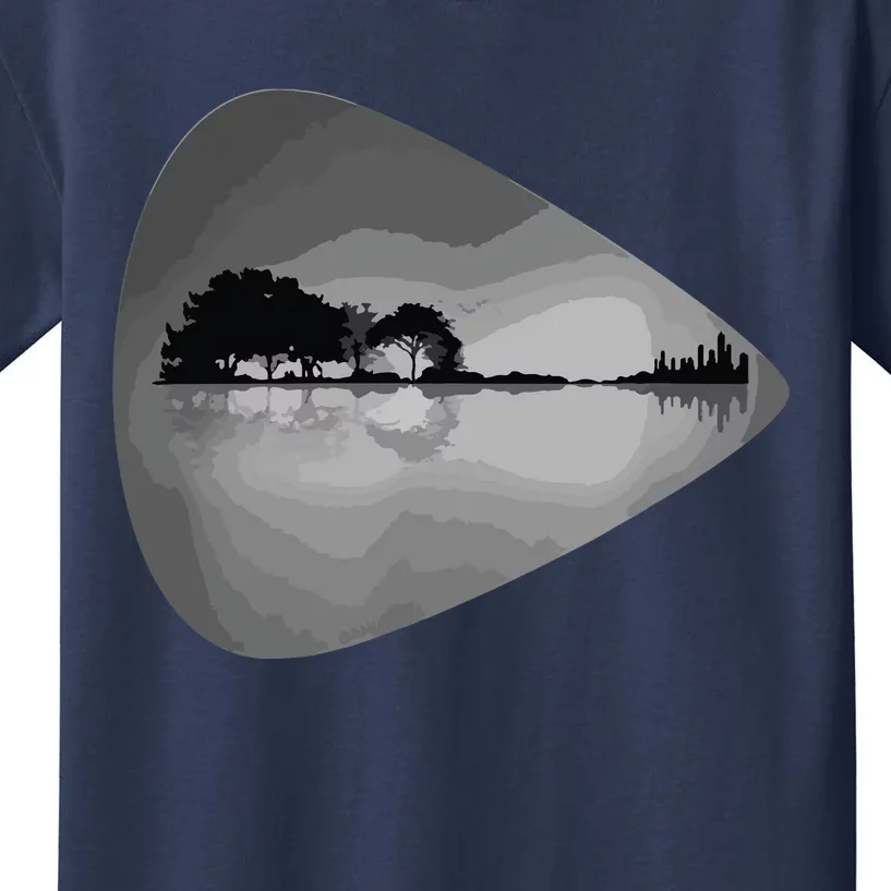 Guitar Pick Lake Reflections Music Lover Guitar Kids T-Shirt