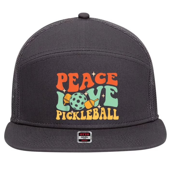 Groovy Peace Love Pickleball Pickleball Player Best Gift Pickleballers 7 Panel Mesh Trucker Snapback Hat