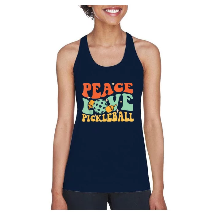 Groovy Peace Love Pickleball Pickleball Player Best Gift Pickleballers Women's Racerback Tank