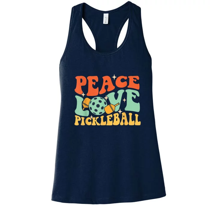 Groovy Peace Love Pickleball Pickleball Player Best Gift Pickleballers Women's Racerback Tank