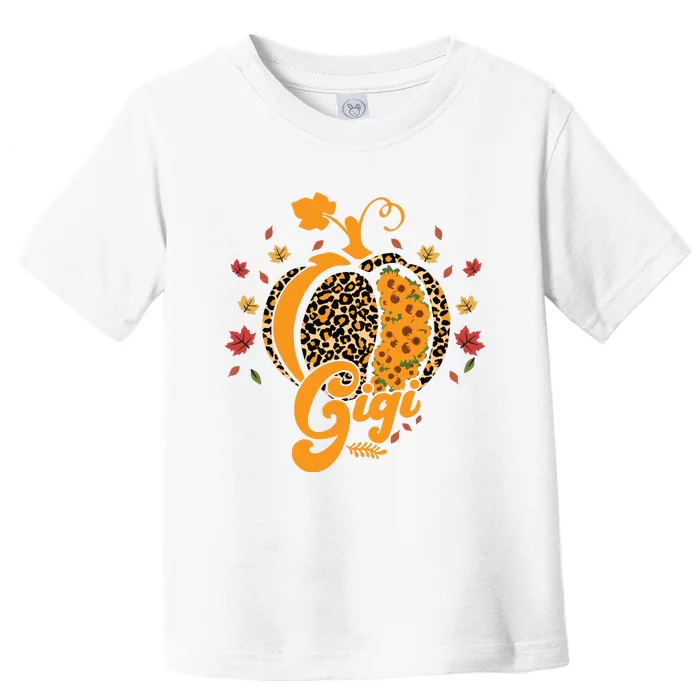 Gigi Pumpkin Leopard Print Sunflower Grandma Halloween Fall Long Sleeve Toddler T-Shirt