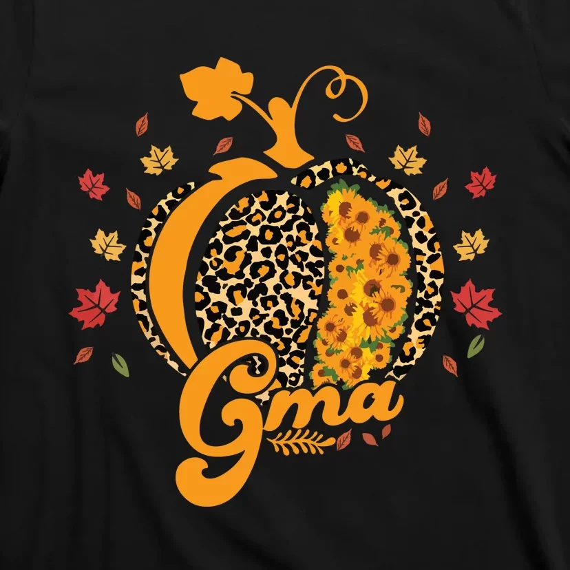 Gma Pumpkin Leopard Print Sunflower Grandma Halloween Fall T-Shirt