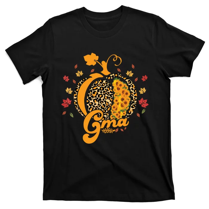 Gma Pumpkin Leopard Print Sunflower Grandma Halloween Fall T-Shirt