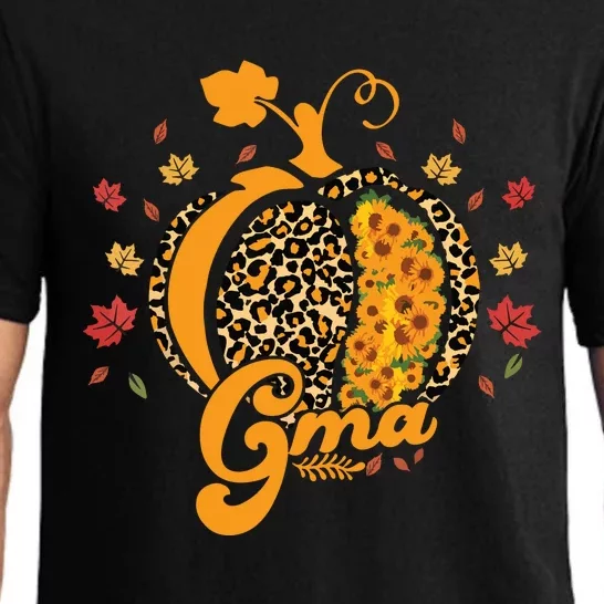 Gma Pumpkin Leopard Print Sunflower Grandma Halloween Fall Pajama Set