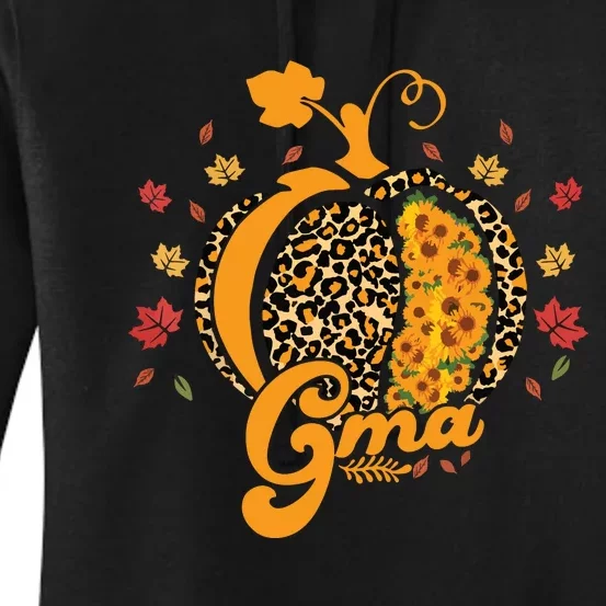 Gma Pumpkin Leopard Print Sunflower Grandma Halloween Fall Women's Pullover Hoodie