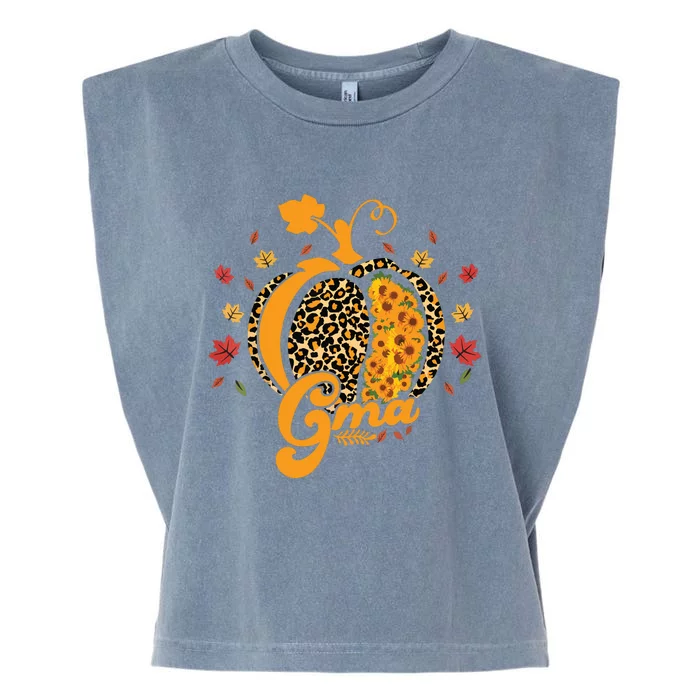 Gma Pumpkin Leopard Print Sunflower Grandma Halloween Fall Garment-Dyed Women's Muscle Tee