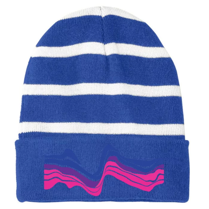 Gay Pride Lgbt Subtle Bisexual Bi Rainbow Stripes Gift Striped Beanie with Solid Band