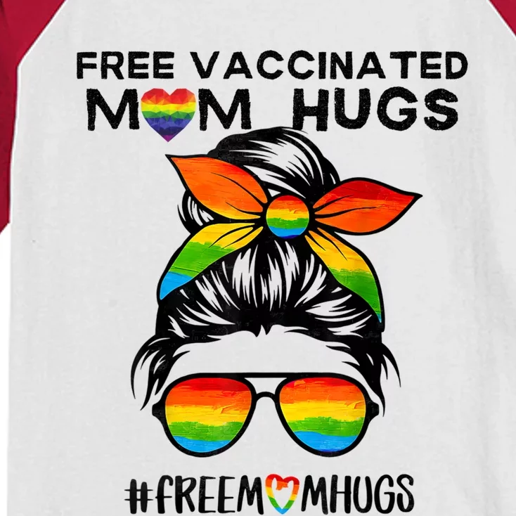 Gay Pride Lesbian Free Vaccinated Mom Hugs Proud Mom Lgbtq Gift Kids Colorblock Raglan Jersey