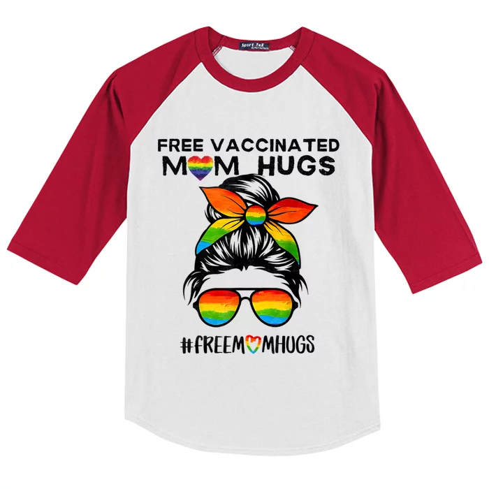 Gay Pride Lesbian Free Vaccinated Mom Hugs Proud Mom Lgbtq Gift Kids Colorblock Raglan Jersey