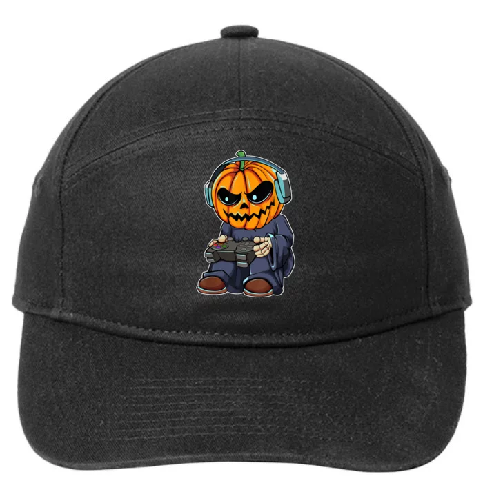 Gamer Pumpkin Lazy Halloween Costume Cool Videogame Gaming 7-Panel Snapback Hat