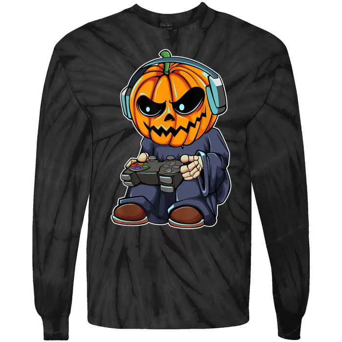 Gamer Pumpkin Lazy Halloween Costume Cool Videogame Gaming Tie-Dye Long Sleeve Shirt