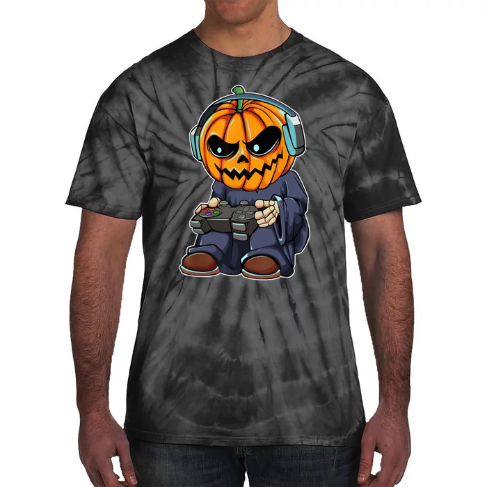 Gamer Pumpkin Lazy Halloween Costume Cool Videogame Gaming Tie-Dye T-Shirt