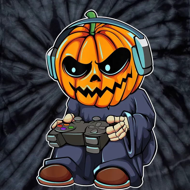 Gamer Pumpkin Lazy Halloween Costume Cool Videogame Gaming Tie-Dye T-Shirt