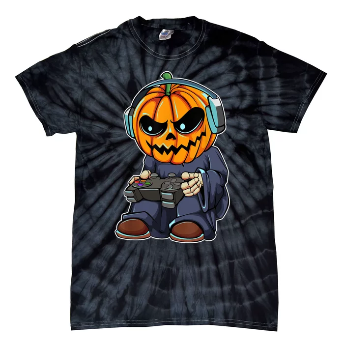 Gamer Pumpkin Lazy Halloween Costume Cool Videogame Gaming Tie-Dye T-Shirt