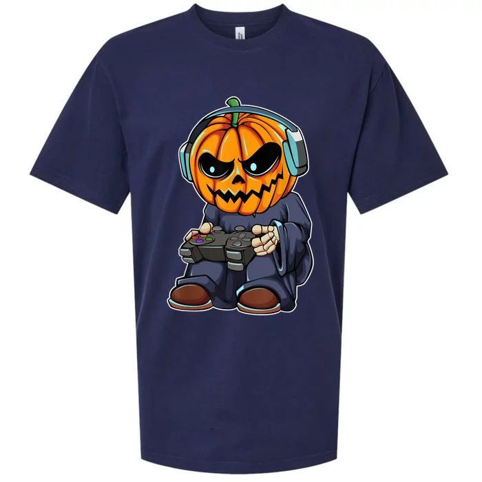 Gamer Pumpkin Lazy Halloween Costume Cool Videogame Gaming Sueded Cloud Jersey T-Shirt