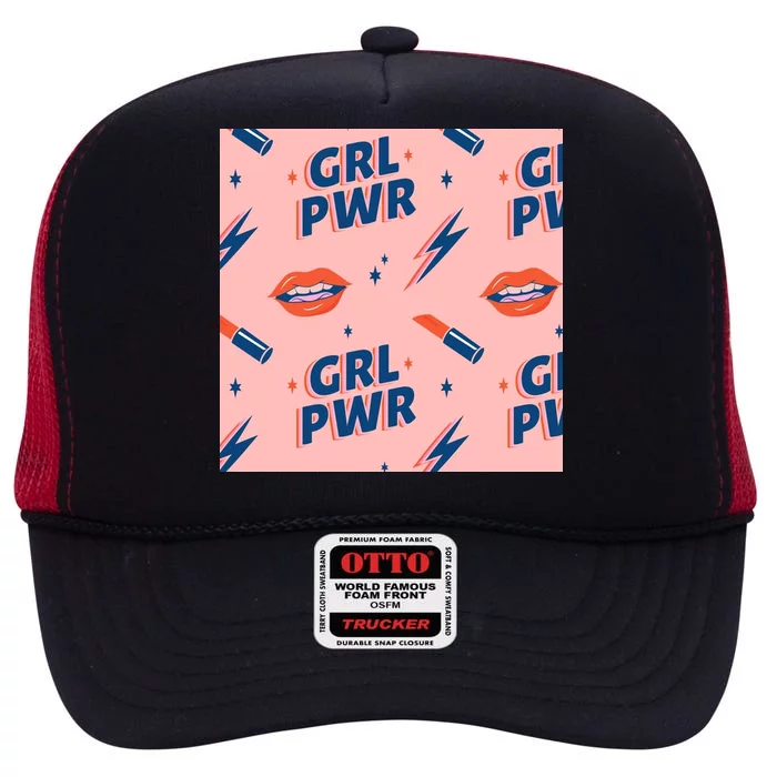 Girl Pwr Lipstick Women's Day High Crown Mesh Trucker Hat