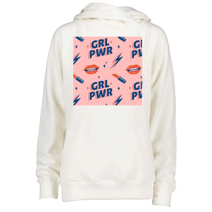 Girl Pwr Lipstick Women's Day Womens Funnel Neck Pullover Hood