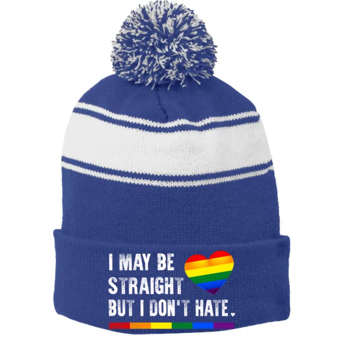 Gay Pride Lgbt I May Be Straight But I Dont Hate Lgbtq Gift Stripe Pom Pom Beanie