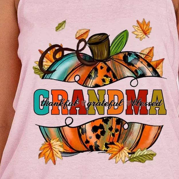 Grandma Pumpkin Leopard Grandma Thankful Grateful Blessed Gift Women's Knotted Racerback Tank