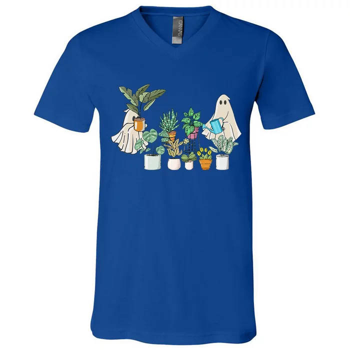 Ghost Plant Lady Halloween Ghostly Gardening Plant Lover V-Neck T-Shirt