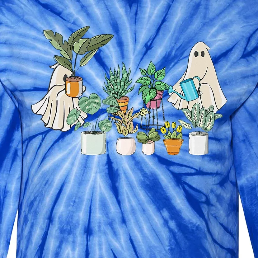 Ghost Plant Lady Halloween Ghostly Gardening Plant Lover Tie-Dye Long Sleeve Shirt