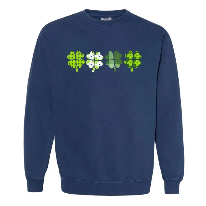 Green Plaid Leopard Shamrock Cute St Patricks Day Lucky Garment-Dyed Sweatshirt