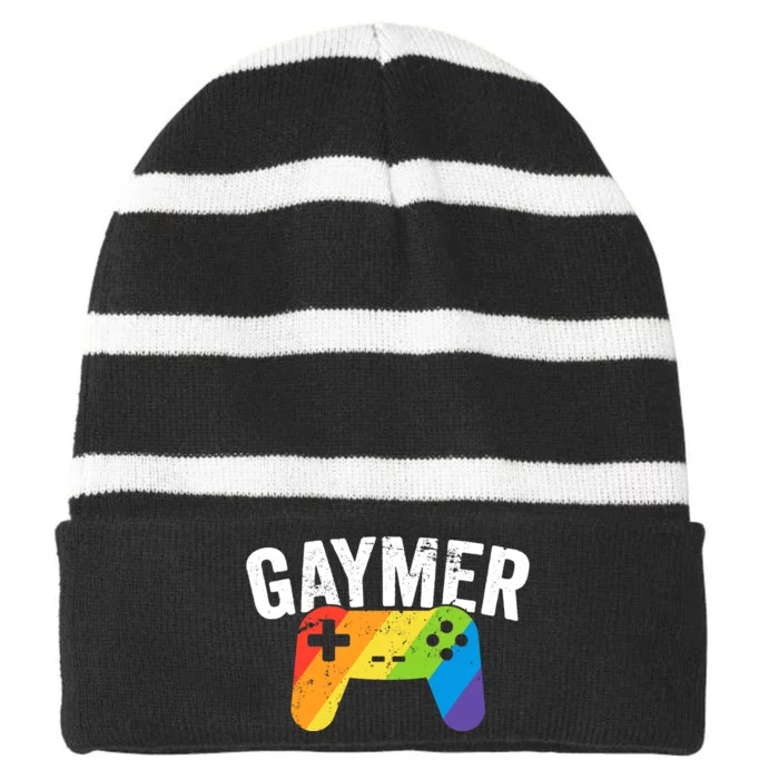 Gaymer Pride LGBT T Rainbow Flag Gay Lesbian Gaming Striped Beanie with Solid Band