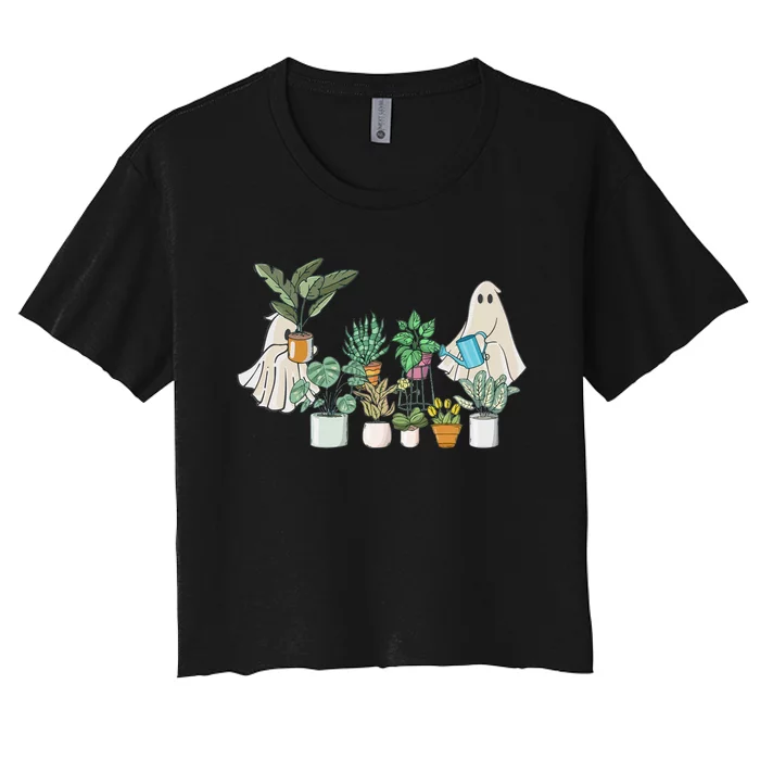 Ghost Plant Lady Retro Halloween Plants Spooky Mom Women's Crop Top Tee