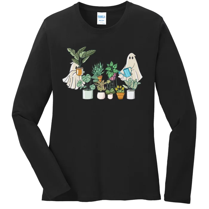 Ghost Plant Lady Retro Halloween Plants Spooky Mom Ladies Long Sleeve Shirt