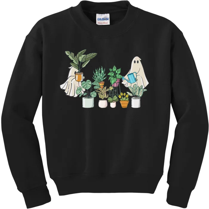 Ghost Plant Lady Retro Halloween Plants Spooky Mom Kids Sweatshirt