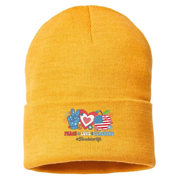 Groovy Peace Love Teaching Headstart Life 4th Of July Sustainable Knit Beanie