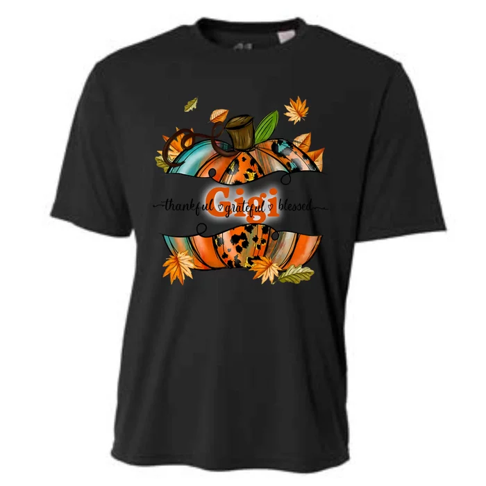 Gigi Pumpkin Leopard Gigi Thankful Grateful Blessed Cute Gift Cooling Performance Crew T-Shirt