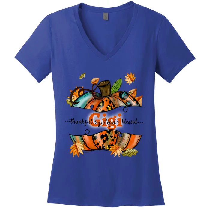 Gigi Pumpkin Leopard Gigi Thankful Grateful Blessed Cute Gift Women's V-Neck T-Shirt