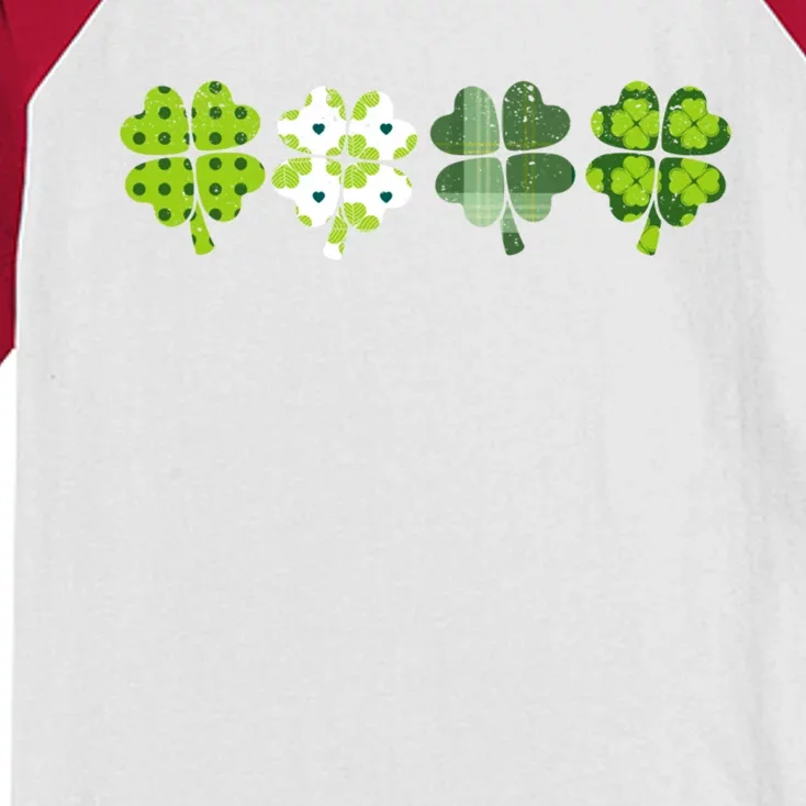 Green Plaid Leopard Shamrock Cute St Patricks Day Lucky Gift Kids Colorblock Raglan Jersey