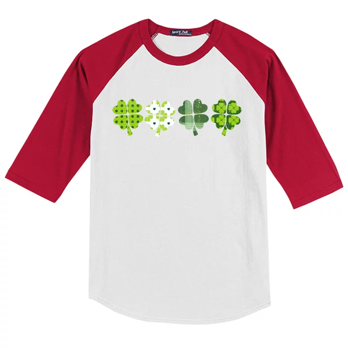 Green Plaid Leopard Shamrock Cute St Patricks Day Lucky Gift Kids Colorblock Raglan Jersey