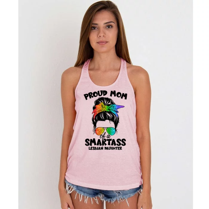 Great Proud Mom Of A Smartass Lesbian Daughter Lgbtq Pride Gift Women's Knotted Racerback Tank