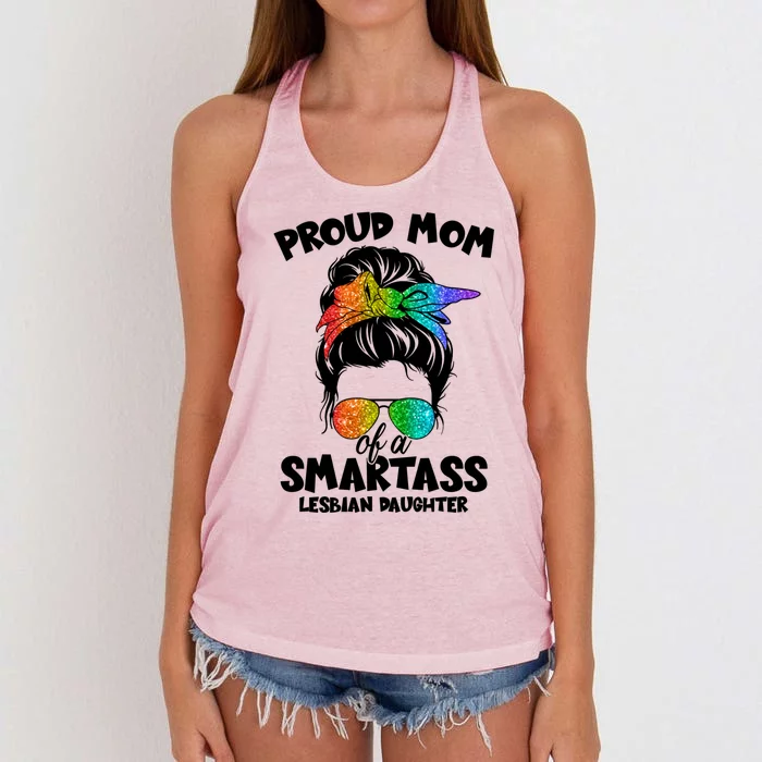 Great Proud Mom Of A Smartass Lesbian Daughter Lgbtq Pride Gift Women's Knotted Racerback Tank