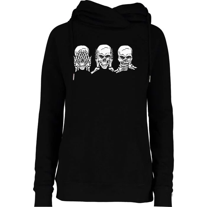 Goth Punk Metal Not Seeing Not Hearing Not Speaking Skull Womens Funnel Neck Pullover Hood