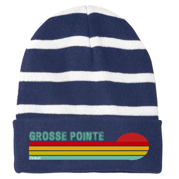 Grosse Pointe Michigan Striped Beanie with Solid Band